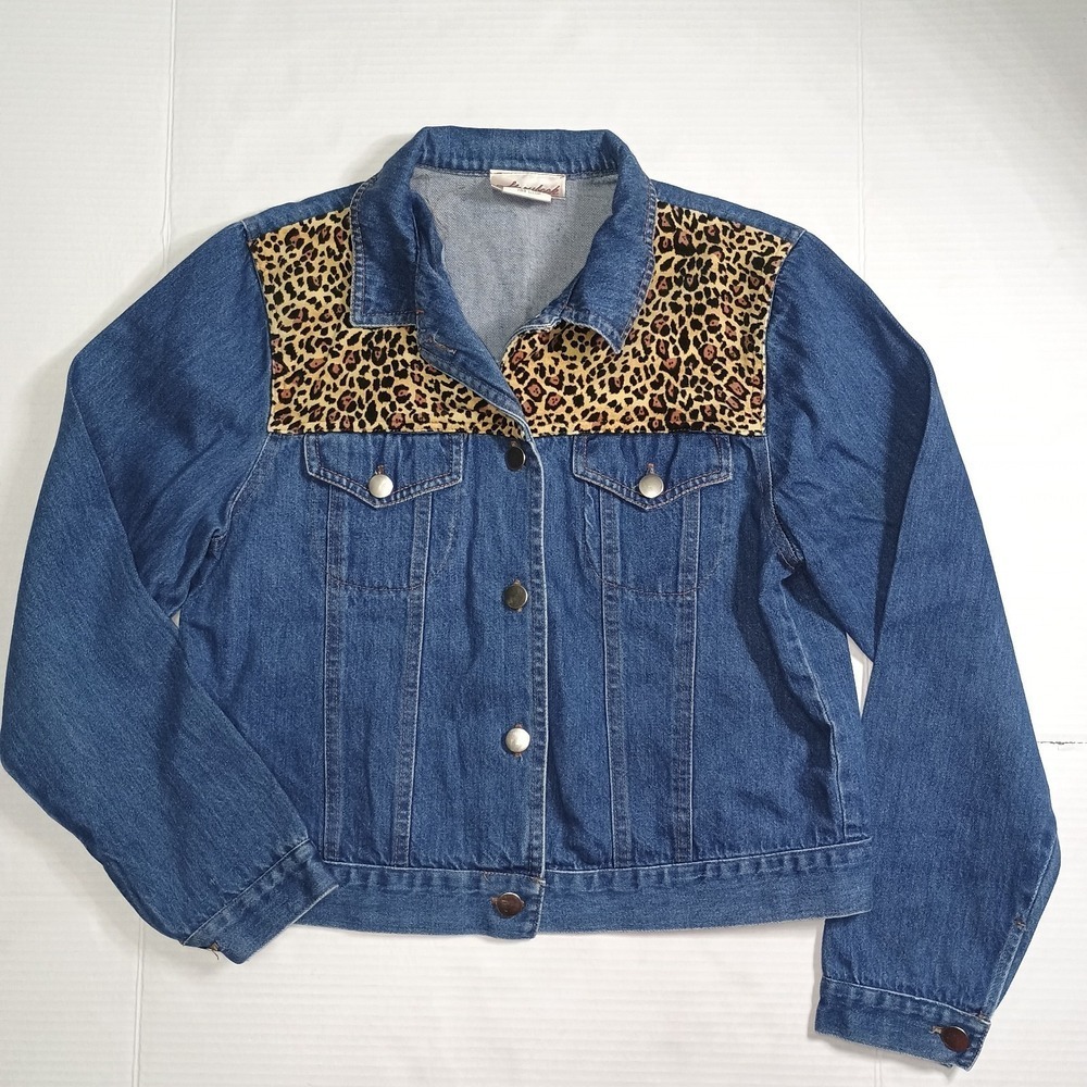 Vintage Storybook Heirlooms Jean Denim Jacket Animam Print USA Girls XL